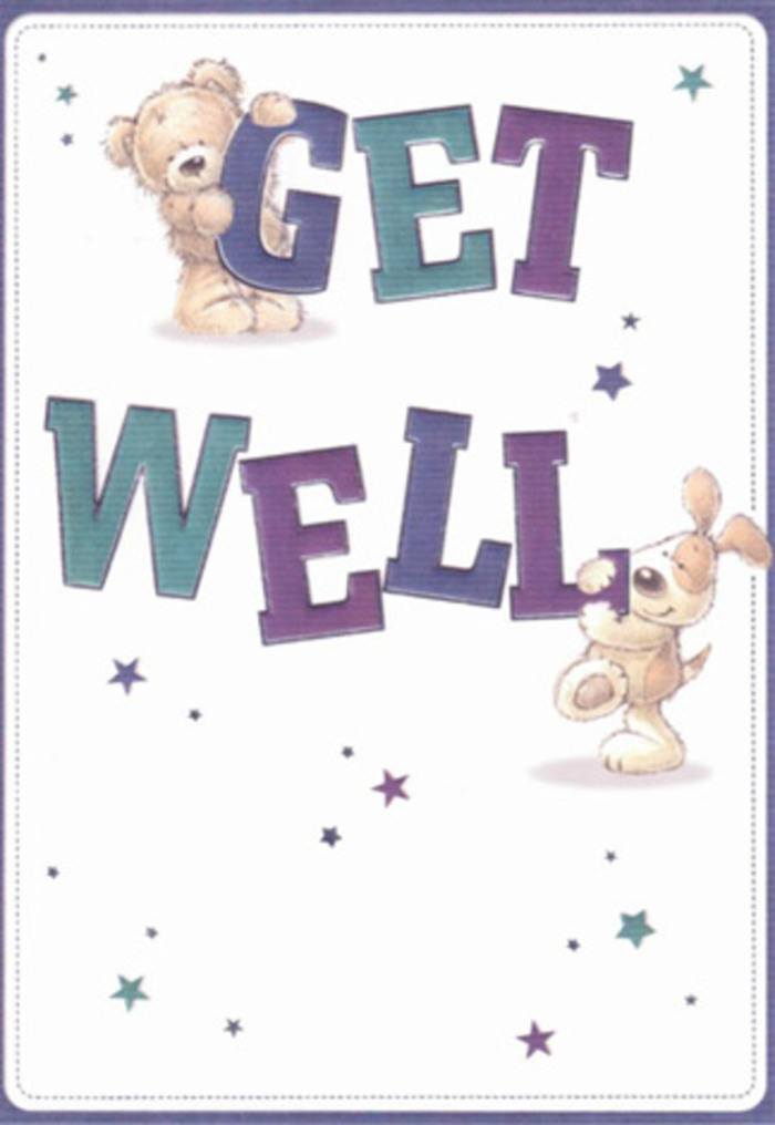 Celebrating gentle encouragement, this illustrated get well card radiates the small-town intimacy and warmth that Wanstead is known for. Two friendly figures-a teddy with a soft, plushy coat and a floppy-eared puppy with expressive, shining eyes-stand surrounded by whimsically scattered stars. Each element is drawn in rich shades of purple and aqua, providing both visual delight and emotional reassurance, much like the calming bouquets often prepared for local delivery by Wanstead Florist. The oversized, confident typography grounds the composition, while the tactile rendering of fur and ears almost begs to be touched, bringing to mind the comfort of a soft blanket or a freshly arranged bouquet. Imagine this card accompanying a hand-picked bunch of blooms sent to a friend recuperating near Christchurch Green-the combined gestures radiate care and genuine support. This card's airy, uplifting mood-accented by starbursts and playful characters-captures the essence of Wanstead's community spirit, making it perfect for brightening anyone's path to recovery.